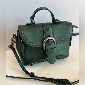 IVTG Green Studded Leather Satchel Purse Crossbody Autumn Fall Handbag New